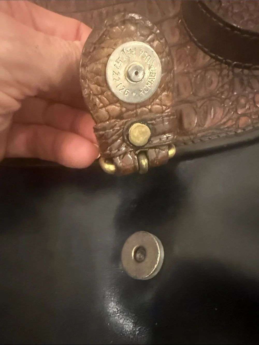 Brahmin Vintage Tuscan Brown Croc-Flap and Black Leather Messenger Bag